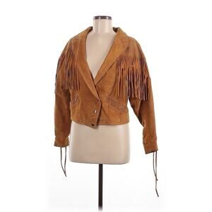 Women's Tan Leather Fringe Jacket